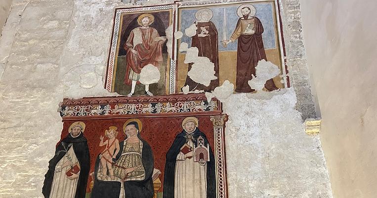 Affresco su una parete dell'ex chiesa di San Domenico a Narni, ora Auditorium Bortolotti. L'affresco inferiore mostra la Madonna con il Bambino al centro, affiancata da San Domenico e San Tommaso d'Aquino, entrambi in abiti domenicani, mentre in quello superiore appaiono altre tre figure religiose.