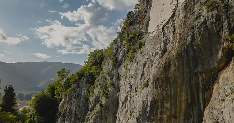 Bottom-up panoramic view of the Falesia di Ferentillo.