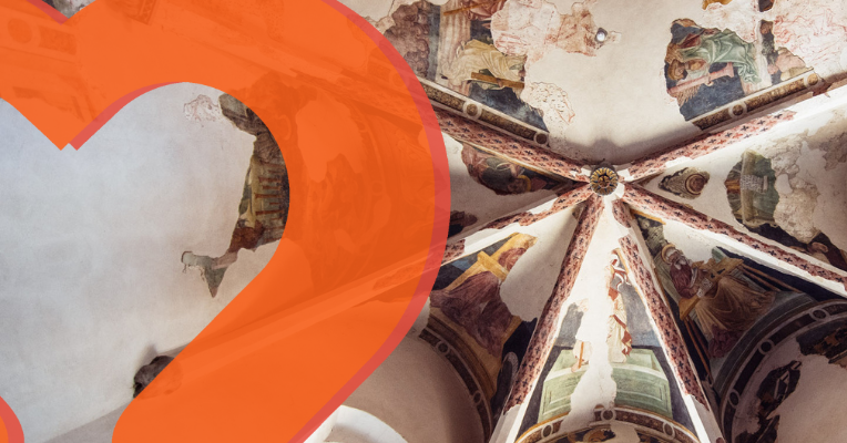 Frescoes placed within the arches of the vault in the church of Montone.